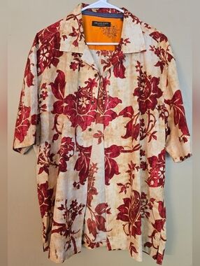 Tommy Bahama Red and Cream Floral Short Sleeve Button-Down Shirt